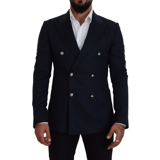 Dolce & Gabbana Blue Double Breasted Formal Coat Blazer