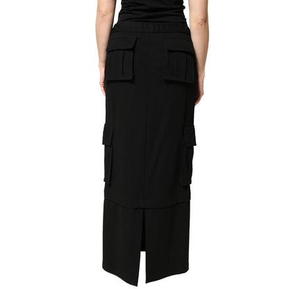 Dolce & Gabbana Black Cotton Drawstring Long Maxi Cargo Skirt