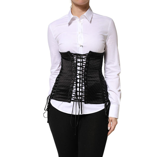 Dolce & Gabbana Black Silk Lace-Up Waist Cincher Corset Top