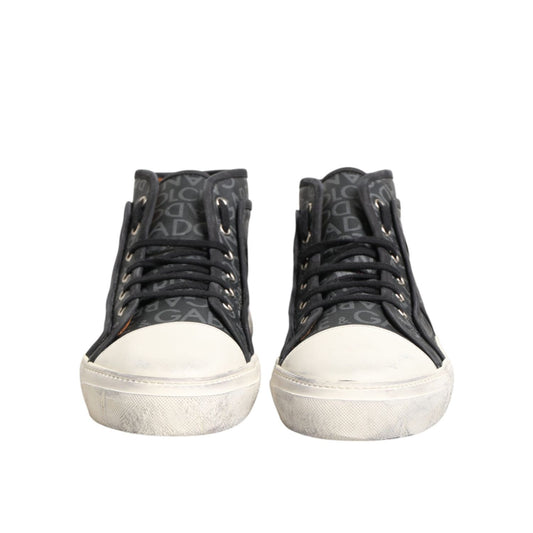 Dolce & Gabbana Black White Canvas Logo Mid Top Sneakers Shoes