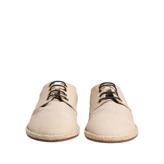 Dolce & Gabbana Beige Espadrille Sole Lace Up Canvas Derby Shoes