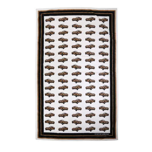 Dolce & Gabbana Towel White Cotton Car Graphic Print 115cm x 180cm Beach