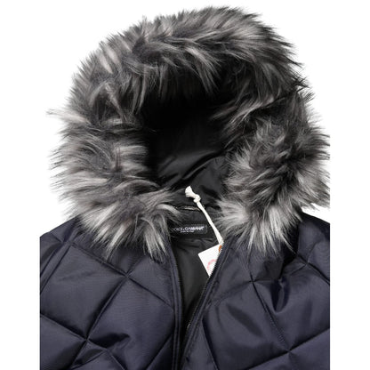 Dolce & Gabbana Black Quilted Fur Shearling Hooded Jacket