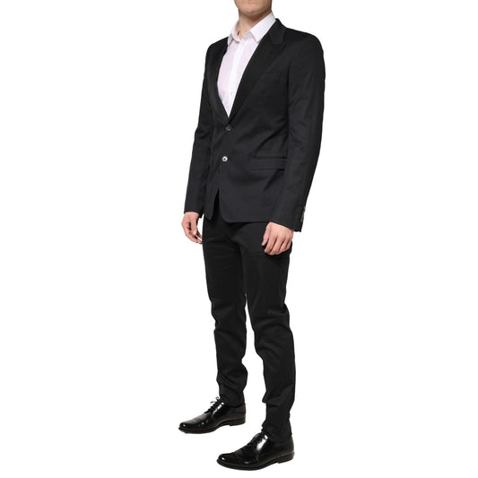 Dolce & Gabbana Black Cotton Single Breasted 2 Piece Suit
