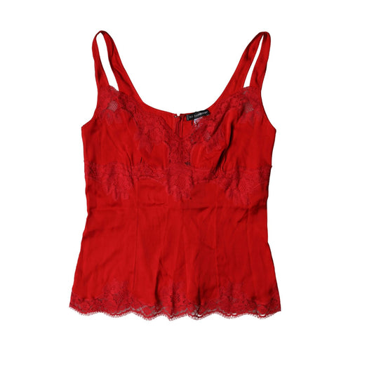 Dolce & Gabbana Red Silk Floral Lace Lingerie Top Underwear