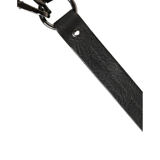 Dolce & Gabbana Black Leather Silver Chain Waist Men Belt