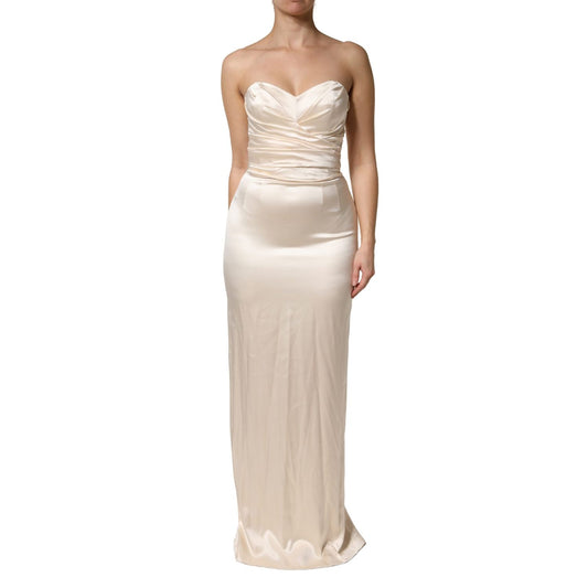 Dolce & Gabbana White Satin Strapless Sheath Maxi Dress