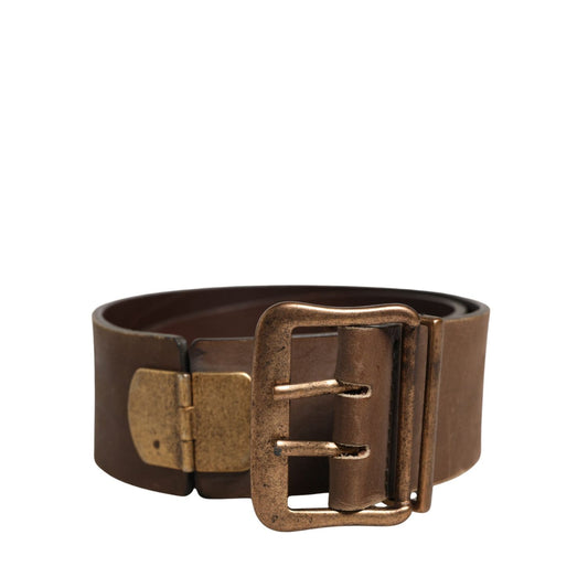 Ermanno Scervino Brown Leather Wide Gold Metal Buckle Belt