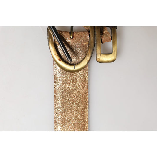Ermanno Scervino Gold Leather Braided Metal Buckle Belt