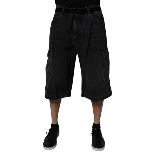 Dolce & Gabbana Black Mid Waist Denim Cargo Bermuda  Shorts