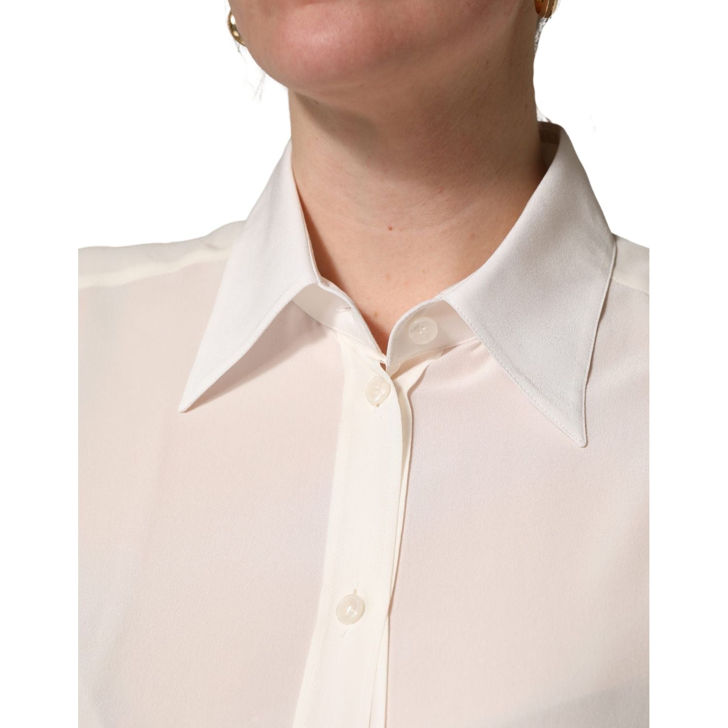 Dolce & Gabbana Off White Collared Long Sleeves Blouse Top