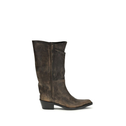 Khaite Brown Calf Leather Bos Taurus Boots