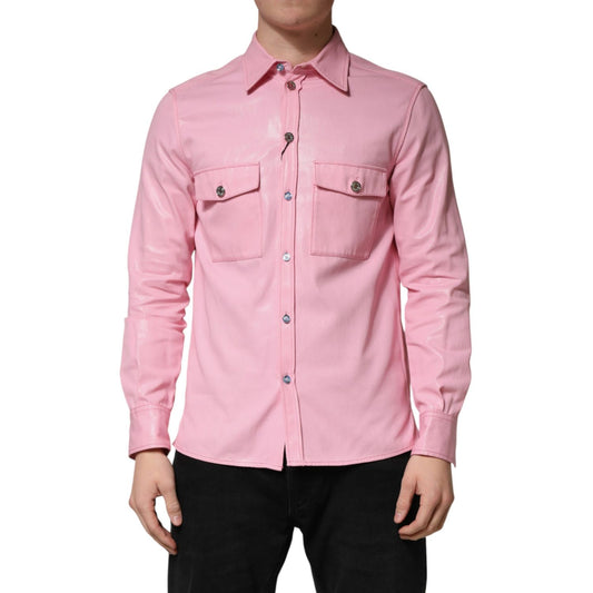 Dolce & Gabbana Pink Cotton Collared Men Button Down Shirt