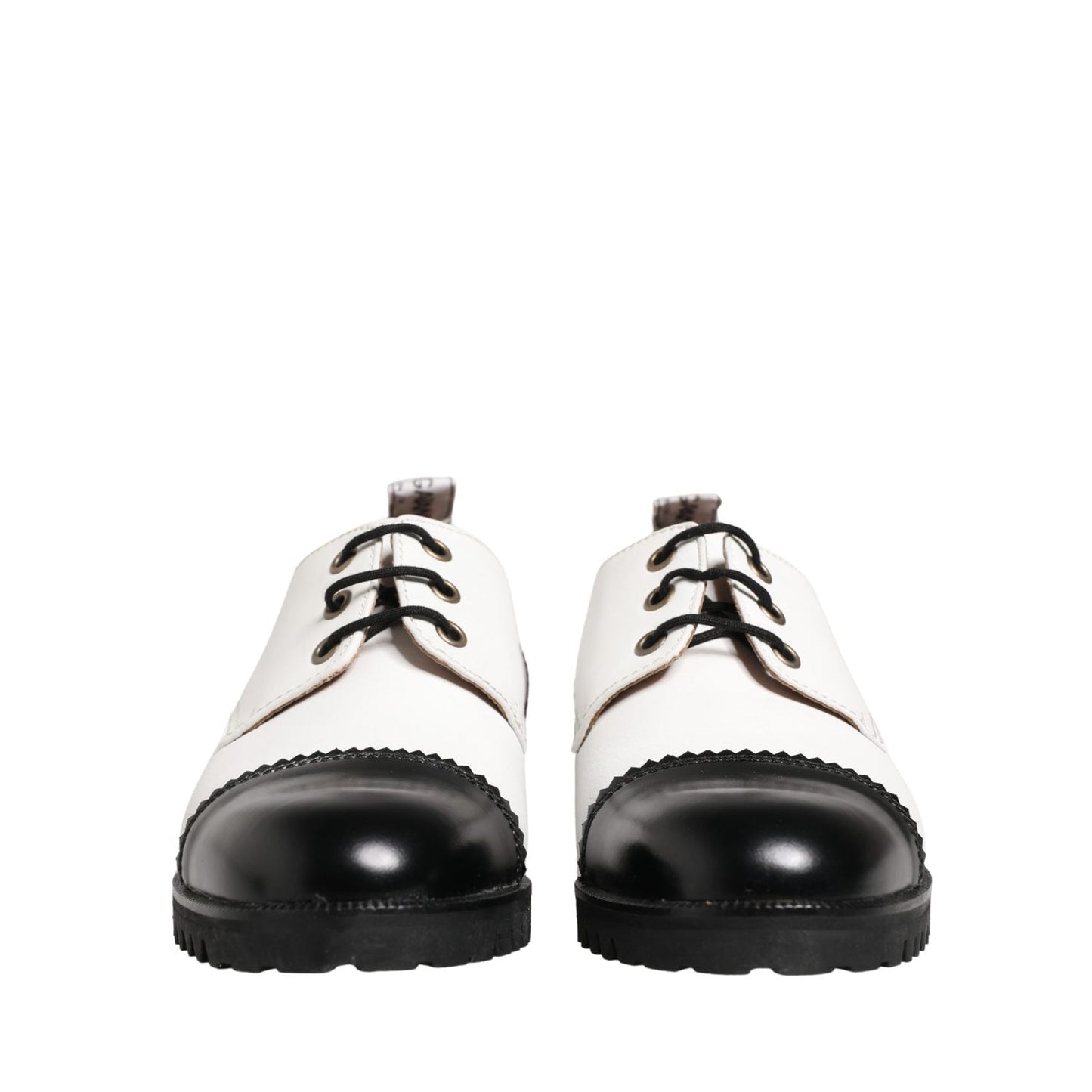 Dolce & Gabbana Black White Leather Derby Shoes