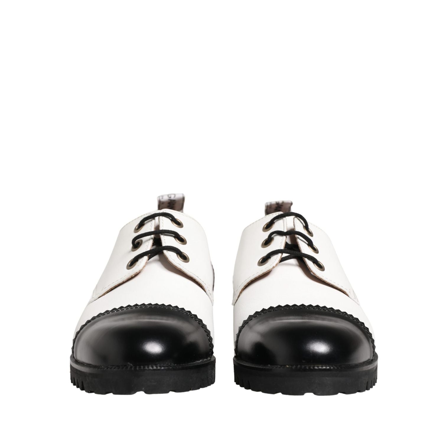 Dolce & Gabbana Black White Leather Derby Shoes