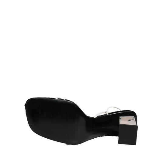 Dolce & Gabbana Silver Black Leather Block Heels Sandals Shoes