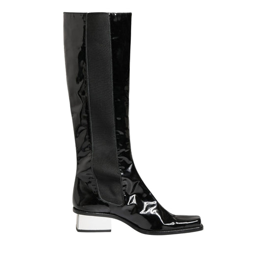 Dolce & Gabbana Black Patent Leather Knee High Boots Shoes