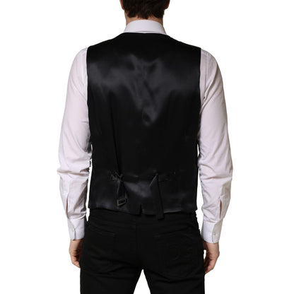 Dolce & Gabbana Black Wool Single Breasted Men Waistcoat Vest