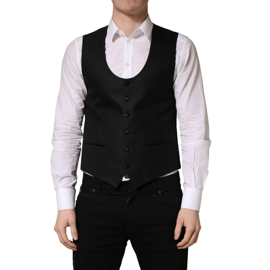 Dolce & Gabbana Black Wool Single Breasted Waistcoat Vest