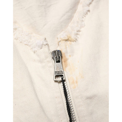 Dolce & Gabbana Off White Cotton FullZip Denim Blouson Jacket