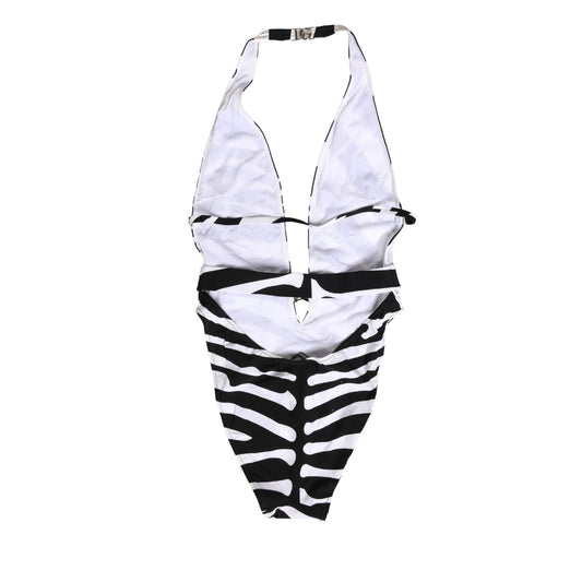 Dolce & Gabbana Black White Zebra Deep V-Neck One Piece Swimwear