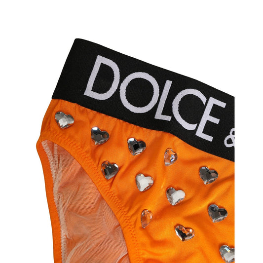 Dolce & Gabbana Orange Crystal High Waist Brief Panty Underwear