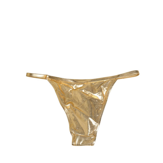 Dolce & Gabbana Gold-Tone Polyester Bikini Bottom Logo Swimwear