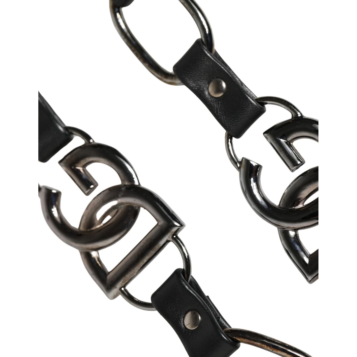 Dolce & Gabbana Black Leather Silver Chain Bag Accessory Shoulder Strap