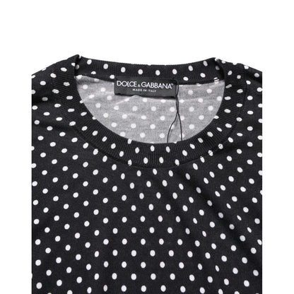 Dolce & Gabbana Black Polka Dot Crew Neck Pullover Sweater
