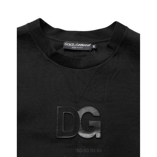 Dolce & Gabbana Black Cotton DG Men CrewNeck Pullover Sweater