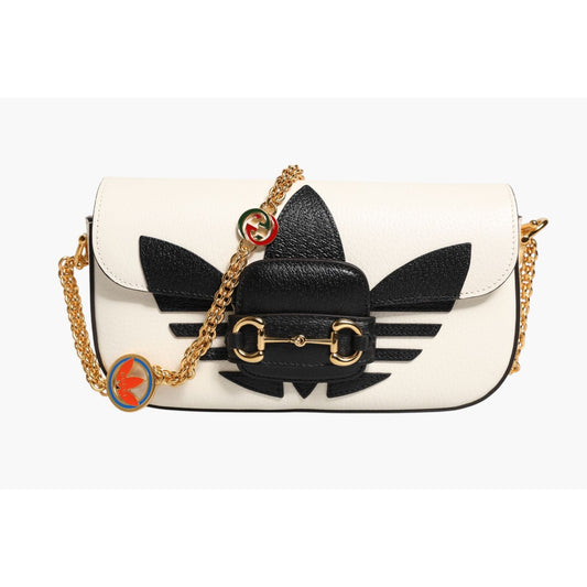 Gucci x Adidas Horsebit 1955 White Black Calfskin Leather Shoulder Bag