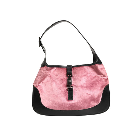 Gucci Jackie Pink Velvet And Black Leather Shoulder Bag