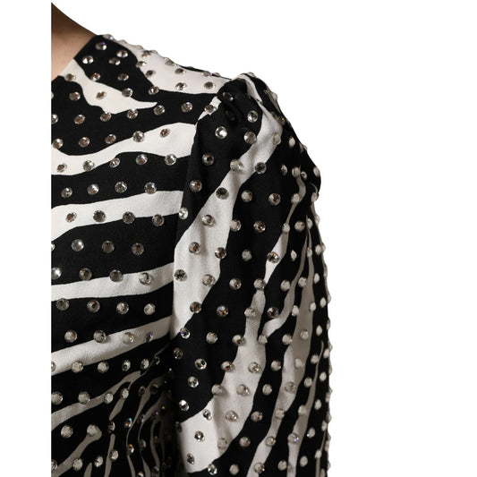 Dolce & Gabbana Black White Zebra Rhinestones Mini Dress