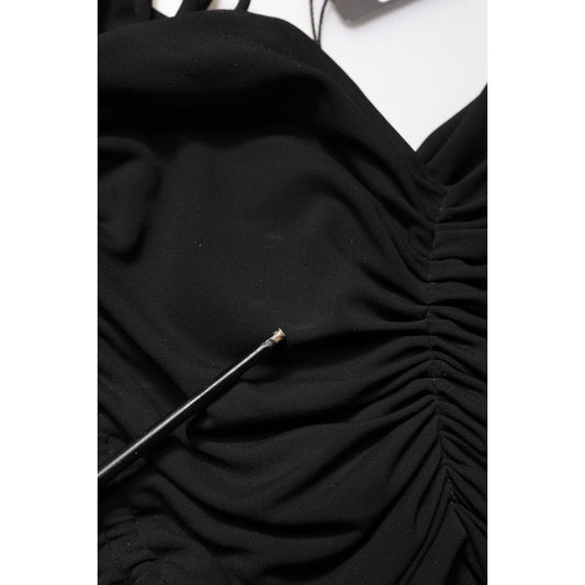 Dolce & Gabbana Black Jersey Calf Length Cut-Out Ruched Dress