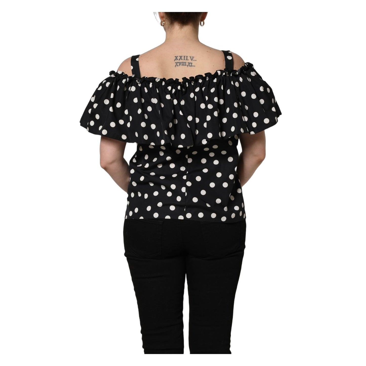 Dolce & Gabbana Black White Polka Dot Off Shoulder Top