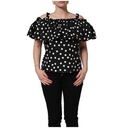 Dolce & Gabbana Black White Polka Dot Off Shoulder Top
