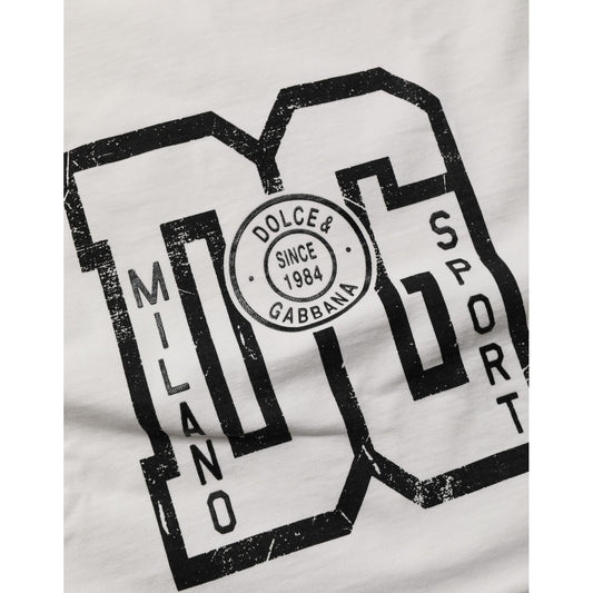 Dolce & Gabbana White Cotton DG Logo Print Cropped Jersey Top