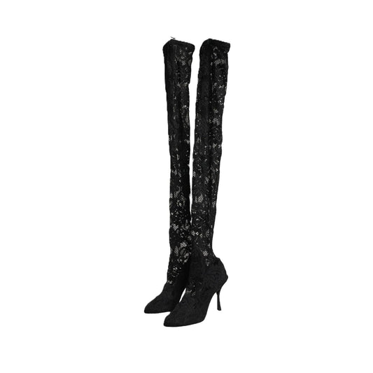 Dolce & Gabbana Black Taormina Lace Socks Boots Pumps Shoes