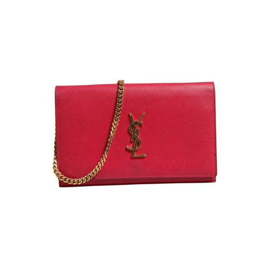 Saint Laurent Red Leather Monogram Wallet on Chain