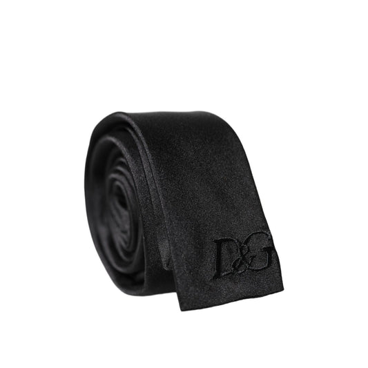 Dolce & Gabbana Black D&G Embroidery Silk Adjustable Men Necktie Tie