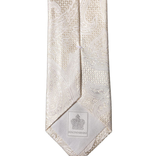 Dolce & Gabbana Off White Floral Silk Adjustable Men Tied Necktie Tie