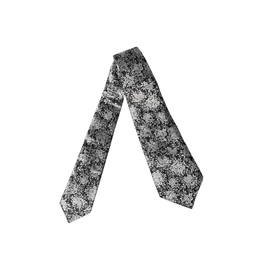 Dolce & Gabbana Black Silver Floral Silk Adjustable Women Necktie Tie