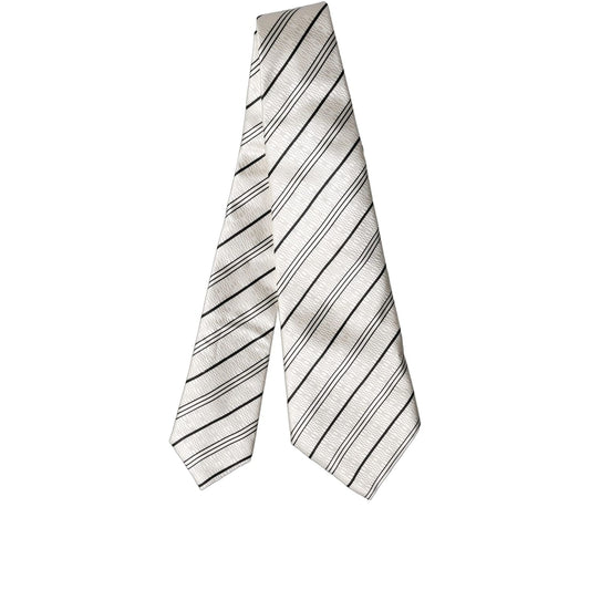 Dolce & Gabbana White Black Stripes Silk Adjustable Women Necktie Tie