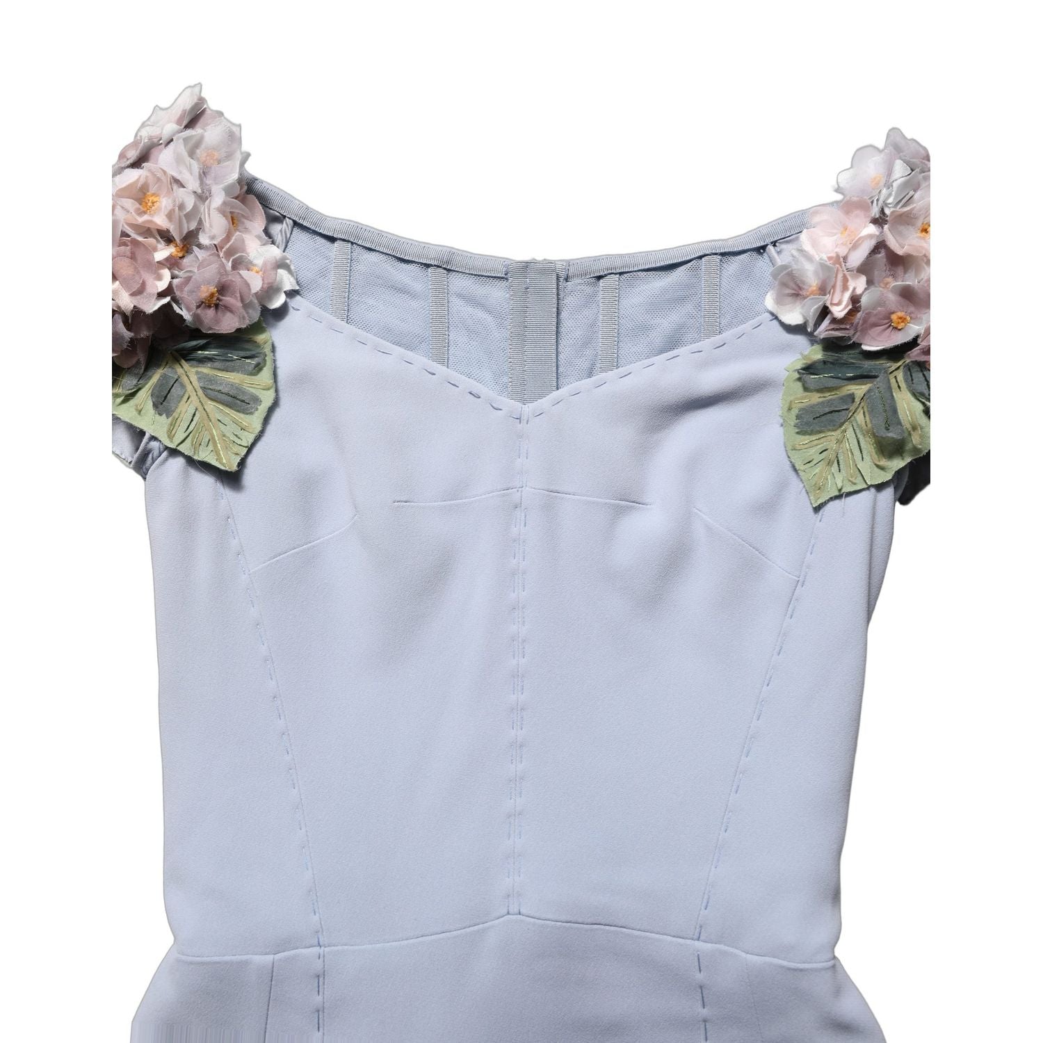 Dolce & Gabbana Light Blue Hydrangea Embellished Cap Sleeve Dress