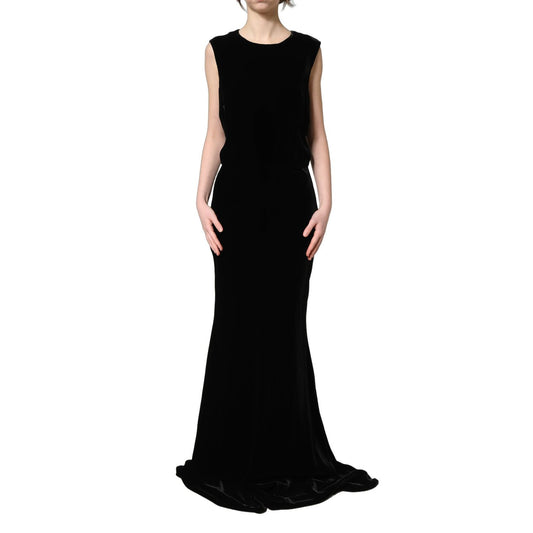 Dolce & Gabbana Black Viscose Velvet Floor Length Gown Dress