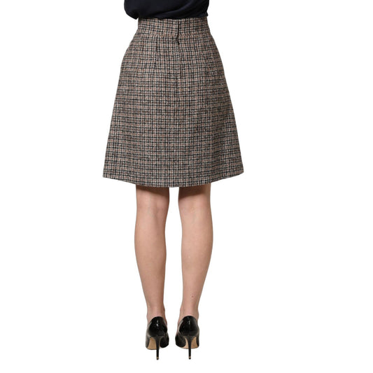 Dolce & Gabbana Brown Tweed Kick Pleat High Waist Mini Skirt