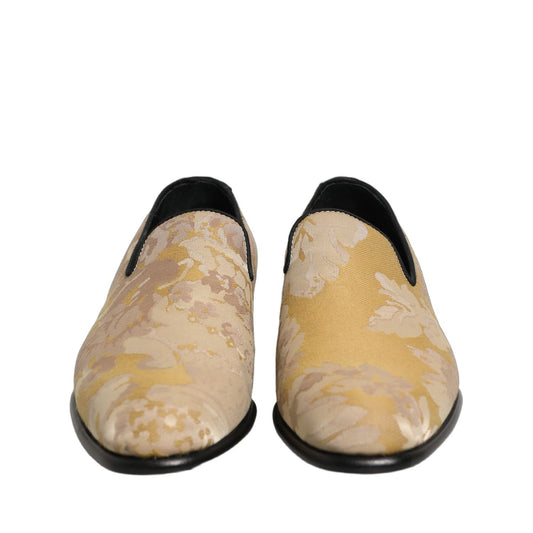 Dolce & Gabbana Gold Floral Print Jacquard Men Loafers Shoes