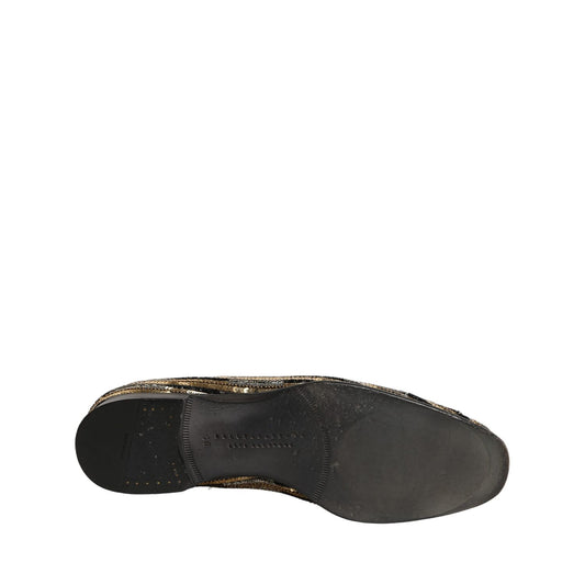 Dolce & Gabbana Gold Striped Sequin Embellished Loafer Shoes
