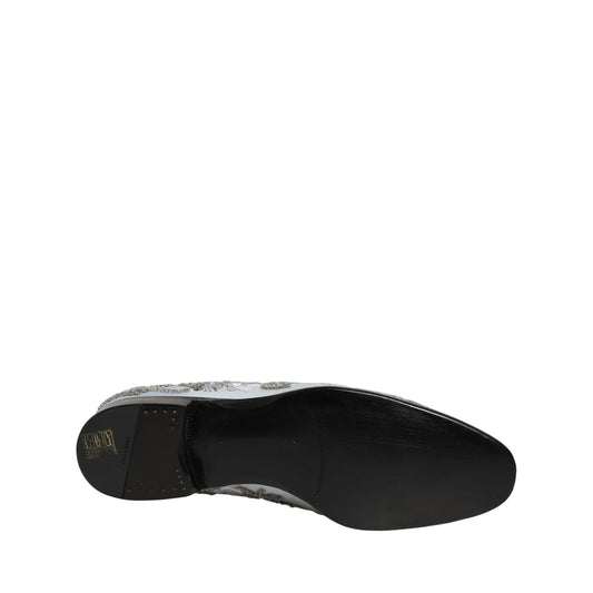 Dolce & Gabbana White Floral Embellished Men Loafers Shoes