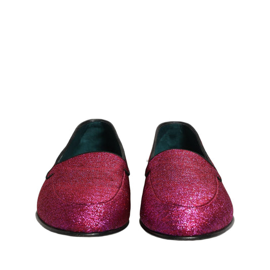 Dolce & Gabbana Pink Glitter Lurex Logo Dress Loafers Shoes